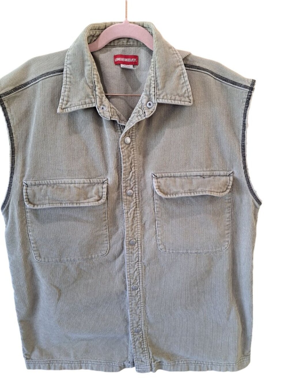 Vtg Unionbay Mens Medium Khaki Corduroy Sleeveless Button-Up Vest With Pockets